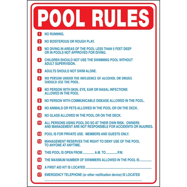 Hy-Ko Pool Rules (North Carolina) Sign 20" x 28", 5PK A20413 - main